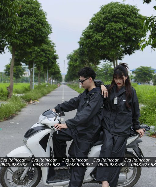 Áo mưa bộ 2 lớp chống thấm chống gió lạnh A1 – Đen phản quang túi nắp