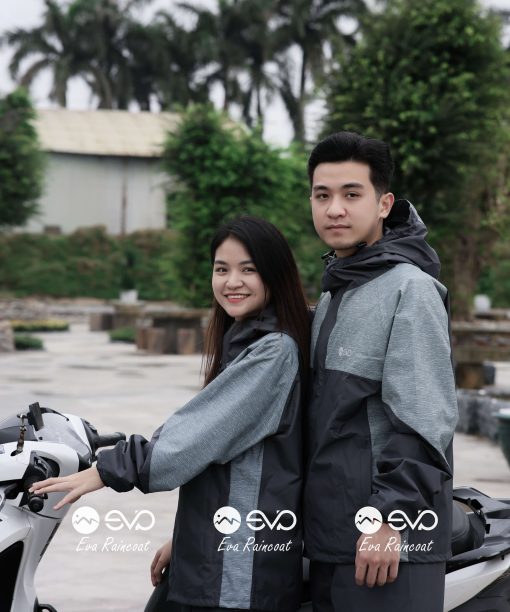 Áo Mưa Bộ 2 Lớp EVA Hàng Xuất Khẩu – Ghi muối tiêu (Silver Mist) , Form Gọn Đi Xe Máy (Sao chép)