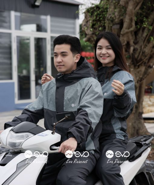 Áo Mưa Bộ 2 Lớp EVA Hàng Xuất Khẩu – Ghi muối tiêu (Silver Mist) , Form Gọn Đi Xe Máy (Sao chép)