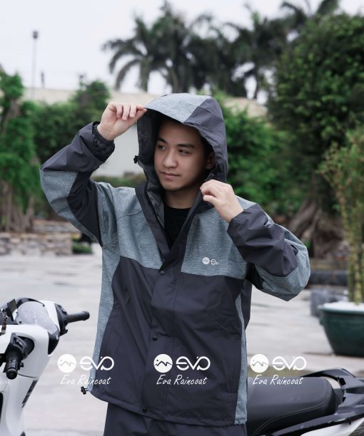 Áo Mưa Bộ 2 Lớp EVA Hàng Xuất Khẩu – Ghi muối tiêu (Silver Mist) , Form Gọn Đi Xe Máy (Sao chép)
