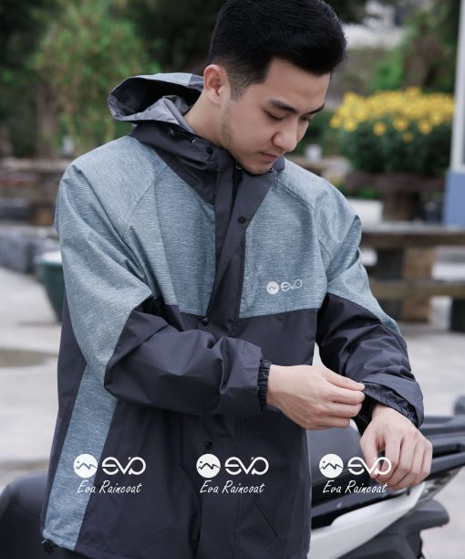 Áo Mưa Bộ 2 Lớp EVA Hàng Xuất Khẩu – Ghi muối tiêu (Silver Mist) , Form Gọn Đi Xe Máy (Sao chép)
