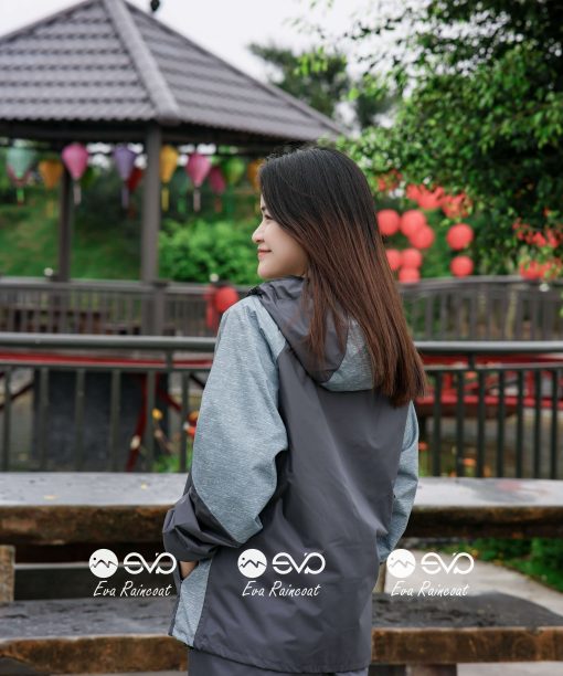 Áo Mưa Bộ 2 Lớp EVA Hàng Xuất Khẩu – Ghi muối tiêu (Silver Mist) , Form Gọn Đi Xe Máy (Sao chép)