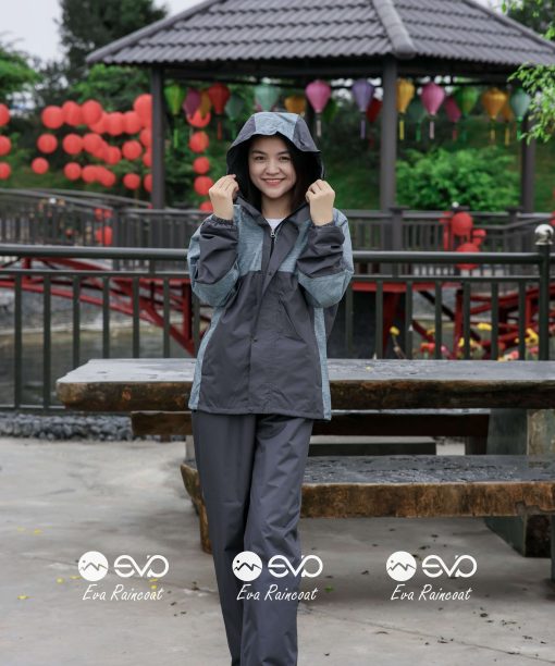 Áo Mưa Bộ 2 Lớp EVA Hàng Xuất Khẩu – Ghi muối tiêu (Silver Mist) , Form Gọn Đi Xe Máy (Sao chép)