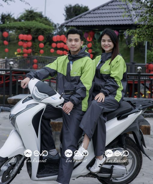 Áo Mưa Bộ 2 Lớp EVA Hàng Xuất Khẩu – Xanh lá neon (Lime Green), Form Gọn Đi Xe Máy