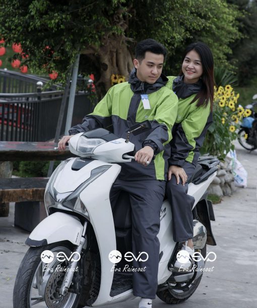 Áo Mưa Bộ 2 Lớp EVA Hàng Xuất Khẩu – Xanh lá neon (Lime Green), Form Gọn Đi Xe Máy