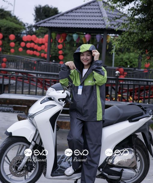 Áo Mưa Bộ 2 Lớp EVA Hàng Xuất Khẩu – Xanh lá neon (Lime Green), Form Gọn Đi Xe Máy