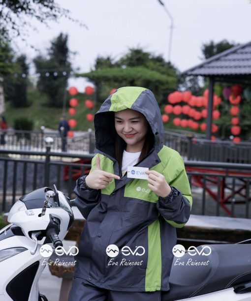 Áo Mưa Bộ 2 Lớp EVA Hàng Xuất Khẩu – Xanh lá neon (Lime Green), Form Gọn Đi Xe Máy