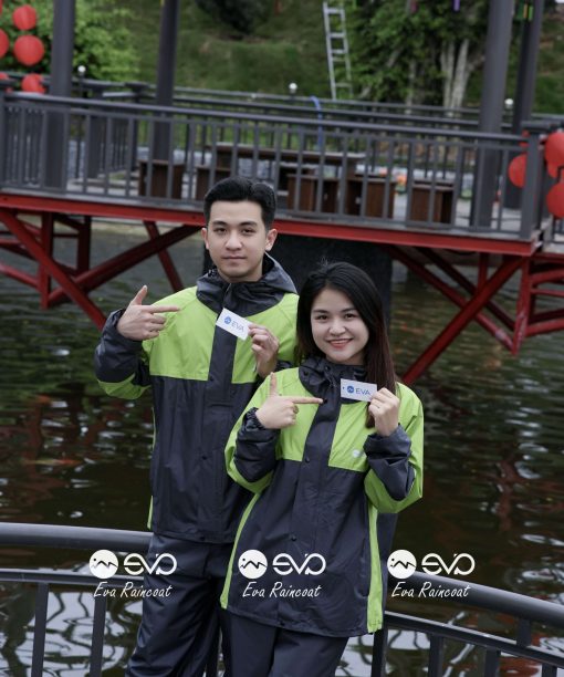 Áo Mưa Bộ 2 Lớp EVA Hàng Xuất Khẩu – Xanh lá neon (Lime Green), Form Gọn Đi Xe Máy