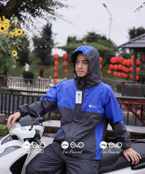 Áo Mưa Bộ 2 Lớp EVA Hàng Xuất Khẩu – Xanh dương cobalt (Royal Blue) , Form Gọn Đi Xe Máy