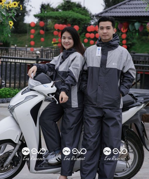 Áo Mưa Bộ 2 Lớp EVA Hàng Xuất Khẩu – Ghi muối tiêu (Silver Mist) , Form Gọn Đi Xe Máy (Sao chép)