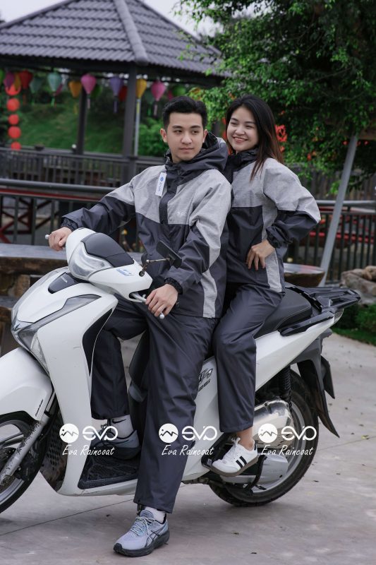 Áo Mưa Bộ 2 Lớp EVA Hàng Xuất Khẩu – Ghi muối tiêu (Silver Mist) , Form Gọn Đi Xe Máy (Sao chép)