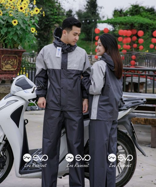 Áo Mưa Bộ 2 Lớp EVA Hàng Xuất Khẩu – Ghi muối tiêu (Silver Mist) , Form Gọn Đi Xe Máy (Sao chép)