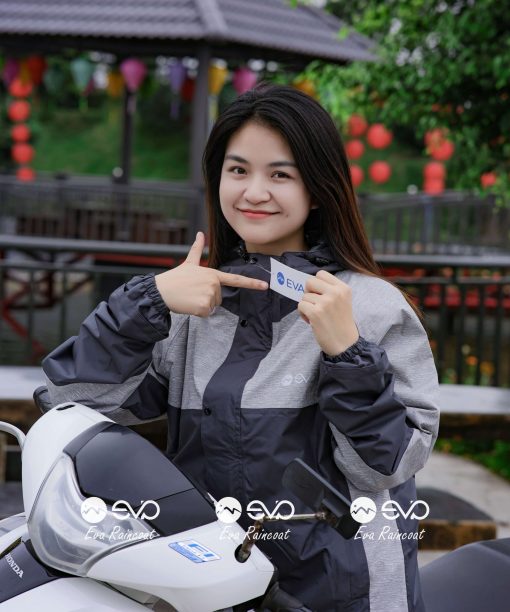 Áo Mưa Bộ 2 Lớp EVA Hàng Xuất Khẩu – Ghi muối tiêu (Silver Mist) , Form Gọn Đi Xe Máy (Sao chép)