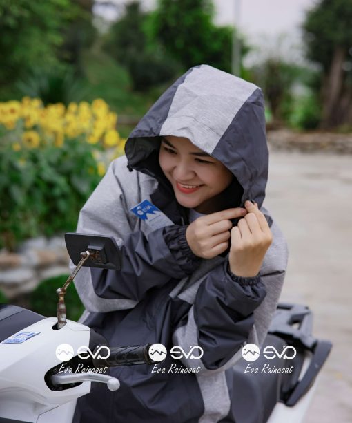 Áo Mưa Bộ 2 Lớp EVA Hàng Xuất Khẩu – Ghi muối tiêu (Silver Mist) , Form Gọn Đi Xe Máy (Sao chép)
