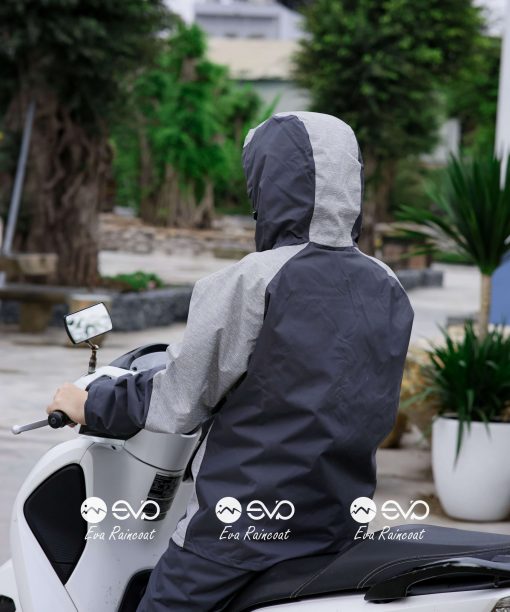 Áo Mưa Bộ 2 Lớp EVA Hàng Xuất Khẩu – Ghi muối tiêu (Silver Mist) , Form Gọn Đi Xe Máy (Sao chép)