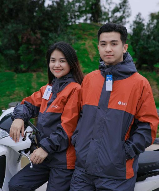 Áo Mưa Bộ 2 Lớp EVA Hàng Xuất Khẩu – Cam cháy (Terracotta Orange), Form Gọn Đi Xe Máy