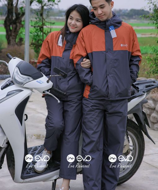 Áo Mưa Bộ 2 Lớp EVA Hàng Xuất Khẩu – Cam cháy (Terracotta Orange), Form Gọn Đi Xe Máy
