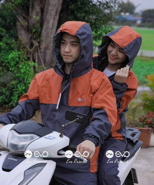Áo Mưa Bộ 2 Lớp EVA Hàng Xuất Khẩu – Cam cháy (Terracotta Orange), Form Gọn Đi Xe Máy