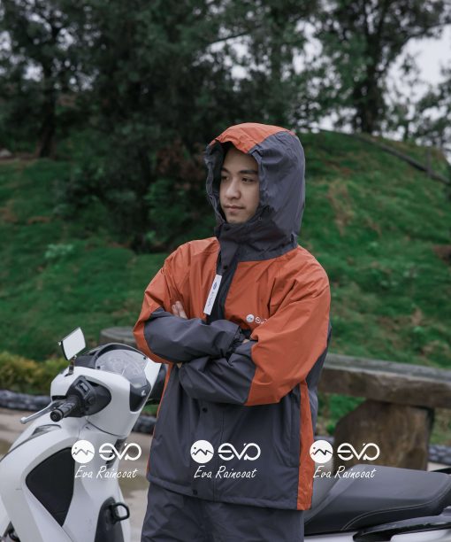Áo Mưa Bộ 2 Lớp EVA Hàng Xuất Khẩu – Cam cháy (Terracotta Orange), Form Gọn Đi Xe Máy