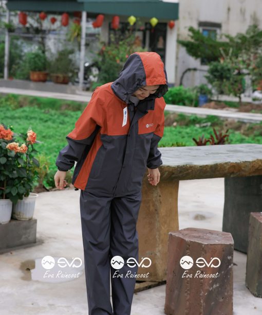 Áo Mưa Bộ 2 Lớp EVA Hàng Xuất Khẩu – Cam cháy (Terracotta Orange), Form Gọn Đi Xe Máy