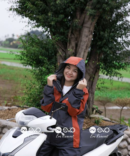 Áo Mưa Bộ 2 Lớp EVA Hàng Xuất Khẩu – Cam cháy (Terracotta Orange), Form Gọn Đi Xe Máy