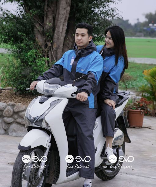 Áo Mưa Bộ 2 Lớp EVA Hàng Xuất Khẩu – Xanh Đại Dương (Glacier Blue), Form Gọn Đi Xe Máy