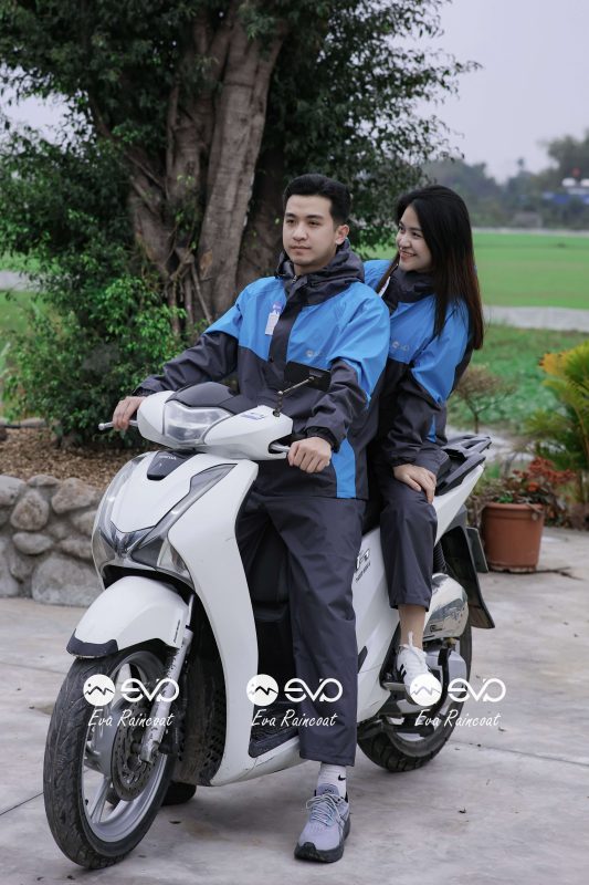 Áo Mưa Bộ 2 Lớp EVA Hàng Xuất Khẩu – Xanh Đại Dương (Glacier Blue), Form Gọn Đi Xe Máy