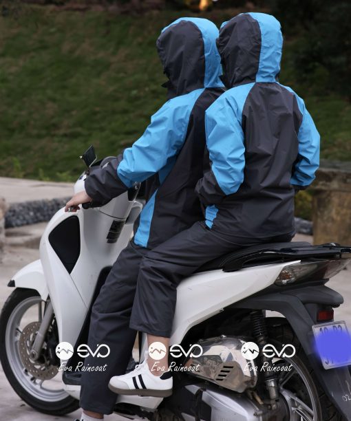Áo Mưa Bộ 2 Lớp EVA Hàng Xuất Khẩu – Xanh Đại Dương (Glacier Blue), Form Gọn Đi Xe Máy