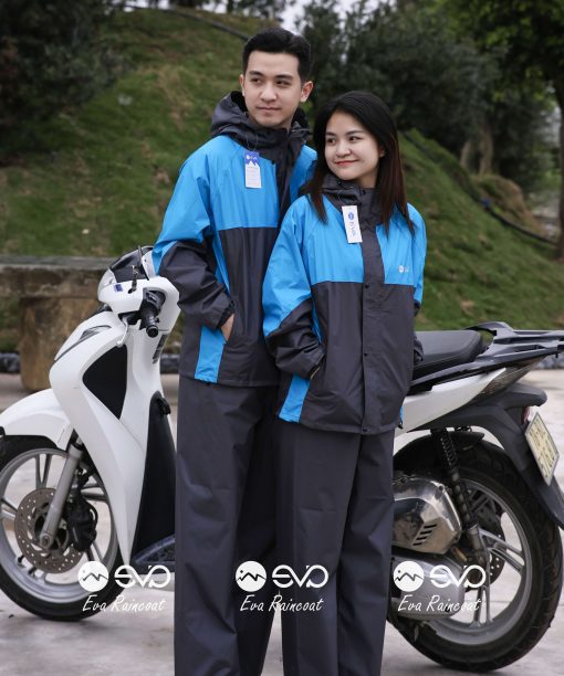 Áo Mưa Bộ 2 Lớp EVA Hàng Xuất Khẩu – Xanh Đại Dương (Glacier Blue), Form Gọn Đi Xe Máy