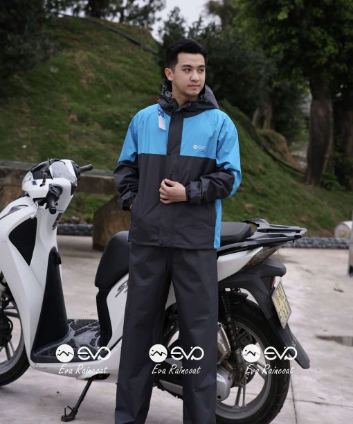 Áo Mưa Bộ 2 Lớp EVA Hàng Xuất Khẩu – Xanh Đại Dương (Glacier Blue), Form Gọn Đi Xe Máy