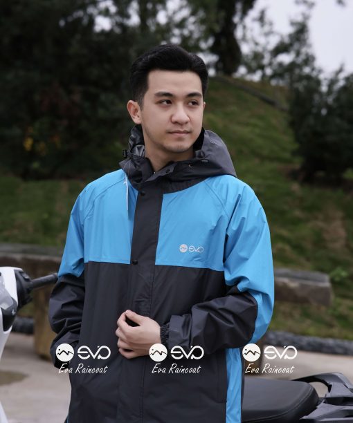 Áo Mưa Bộ 2 Lớp EVA Hàng Xuất Khẩu – Xanh Đại Dương (Glacier Blue), Form Gọn Đi Xe Máy