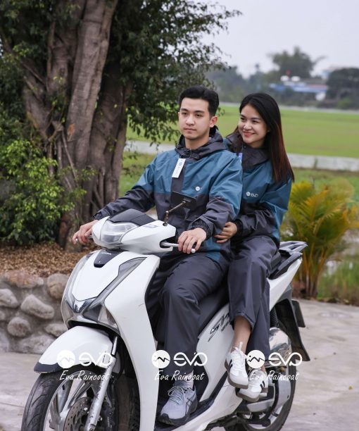 Áo Mưa Bộ 2 Lớp EVA Hàng Xuất Khẩu – Xanh Xăng Trầm (Petrol Blue), Form Gọn Đi Xe Máy