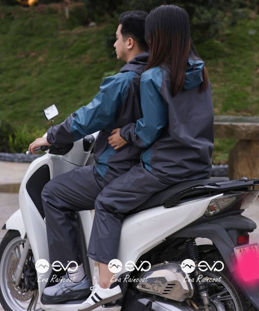 Áo Mưa Bộ 2 Lớp EVA Hàng Xuất Khẩu – Xanh Xăng Trầm (Petrol Blue), Form Gọn Đi Xe Máy