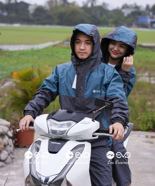 Áo Mưa Bộ 2 Lớp EVA Hàng Xuất Khẩu – Xanh Xăng Trầm (Petrol Blue), Form Gọn Đi Xe Máy