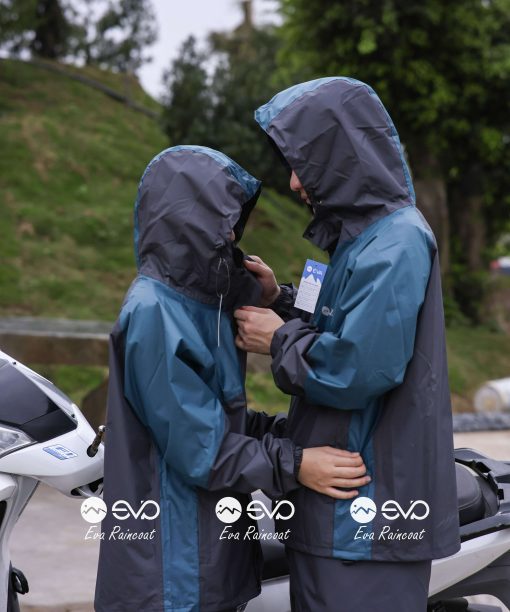 Áo Mưa Bộ 2 Lớp EVA Hàng Xuất Khẩu – Xanh Xăng Trầm (Petrol Blue), Form Gọn Đi Xe Máy