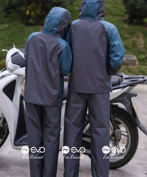 Áo Mưa Bộ 2 Lớp EVA Hàng Xuất Khẩu – Xanh Xăng Trầm (Petrol Blue), Form Gọn Đi Xe Máy