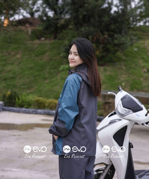 Áo Mưa Bộ 2 Lớp EVA Hàng Xuất Khẩu – Xanh Xăng Trầm (Petrol Blue), Form Gọn Đi Xe Máy