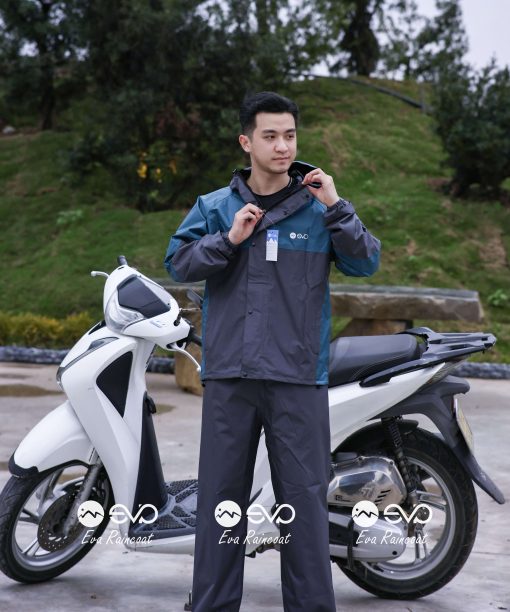 Áo Mưa Bộ 2 Lớp EVA Hàng Xuất Khẩu – Xanh Xăng Trầm (Petrol Blue), Form Gọn Đi Xe Máy