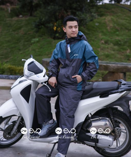 Áo Mưa Bộ 2 Lớp EVA Hàng Xuất Khẩu – Xanh Xăng Trầm (Petrol Blue), Form Gọn Đi Xe Máy