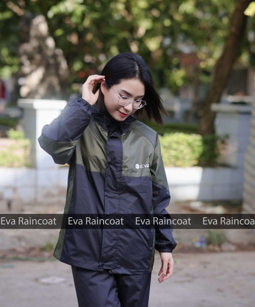 Áo mưa bộ 2 lớp chống thấm chống gió lạnh A1 – Xanh rêu