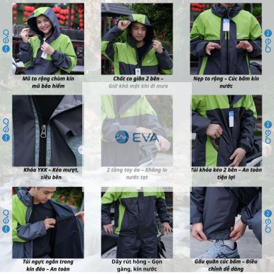 Áo Mưa Bộ 2 Lớp EVA Hàng Xuất Khẩu – Ghi muối tiêu (Silver Mist), Form Gọn Đi Xe Máy (Sao chép)