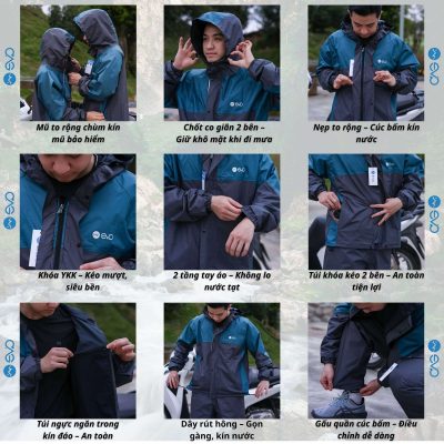 Áo Mưa Bộ 2 Lớp EVA Hàng Xuất Khẩu – Xanh Đại Dương (Glacier Blue), Form Gọn Đi Xe Máy (Sao chép)